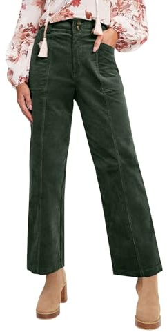 Damen Cordhose Gerades Bein Schlupfhose High Waist Seniorenhosen Business Büro Arbeits Hosen Frauen Breitcord Damenhose Wide Leg Freizeithose Mit Taschen Chino Hose Cordjeans Cord Cargohose