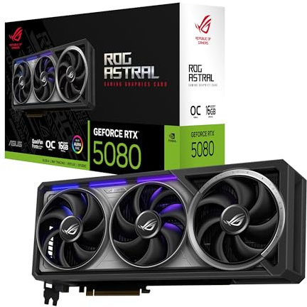 ASUS ROG Astral GeForce RTX 5080 16GB GDDR7 OC Gaming Graphics Card (PCIe 5.0, 2xHDMI, 3xDisplayPort, Four Fans, Patented Cooling Tech for Lower Temps & Noise, NVIDIA DLSS4, 8K Resolution, ARGB)