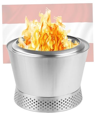 grillshop.at Feuerschale Camping - Feuertonne aus Edelstahl mit Pellets oder Brennholz Betrieb - Feuerschalen für den Garten Flame Engine - Feuerkorb Modell Vulcano Yellowstone 38cm