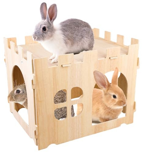 WANDGU Großes Kaninchenhaus: Große Hasenhaus für Kleintiere, Holz Hasen Spielhaus zum Verstecken, Ideal Für Meerschweinchen, Zwergkaninchen Und Andere Nagetiere (40 * 30 * 30cm)