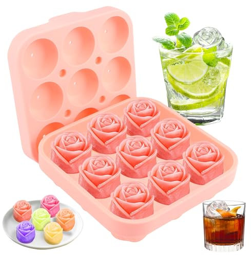 Eiswürfelform Rose, 9-Fach Ice Cube Tray, Eiswürfelform Rose mit Deckel, für Eis, Whiskey, Cocktail, Saft, Kaffee Eiskugelform