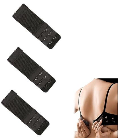 Lethiemta 3PCS Bra Extenders, Stainless Steel Hook Stretchy Women's Bra Extenders, Soft and Comfortable Bra Strap Extender with 2 Hooks 3 Row Bra Extension for Girls (Black-2 Hook)