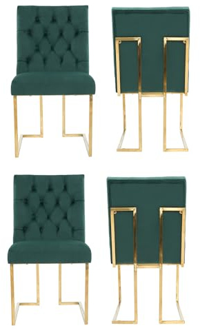 Siena Tufted Velvet Dining Chair – Luxury Upholstered Accent Chair with Gold Frame, Legs & Back Handle for Modern Glam Interiors Dining Room Living Room Restaurants