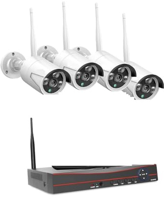NGBFF Kit Videosorveglianza, Kit di telecamere di Sicurezza Wireless 8CH 3MP Kit di telecamere di sorveglianza IP Impermeabili for Esterni con Monitor NVR da 10.1 (None,10 inch LCD System)