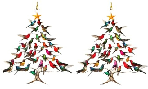 2 Stück Kolibri Weihnachts Schmuck, Flaches Acryl Buntes Kolibri Weihnachts Dekor, Winter-Christbaumschmuck, Gestapelte Kolibris Heim Dekoration, Vogelliebhaber
