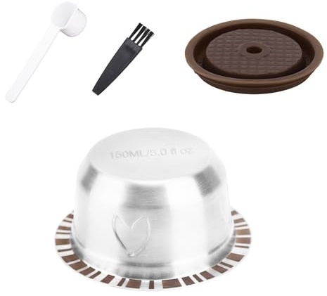 Reusable Pods for Nespresso Vertuo Machine, Stainless Steel Refillable Coffee Capsule Set with Silicone Lid, Spoon, Brush Coffee Accessories for Nespresso (80ml)