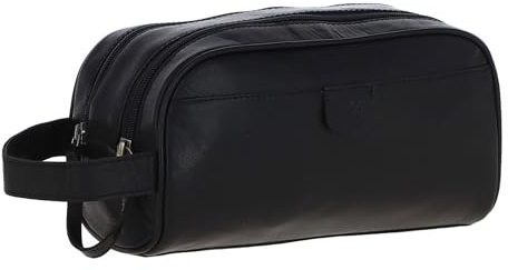 Ashwood Men’s Leather Washbag – Genuine Toiletry Bag for Men with Dual Zip, Hanging Hook & Waterproof Lining – Luxury Travel Dopp Kit: T-78 (Black)