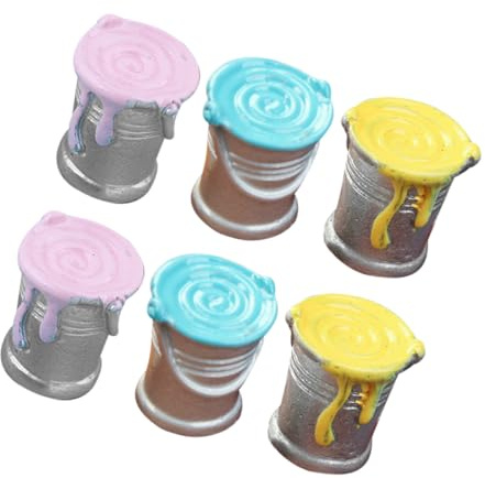 GALPADA 6pcs Miniature Paint Buckets for Doll House Decor Realistic Scale Props Tiny Paint Pots for Mini House Landscaping and Photo Accessories
