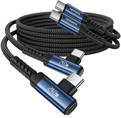 toocki 240W Câble USB C vers USB C 1M [2 Pièces] Rapide Angle Coudé, Bleu