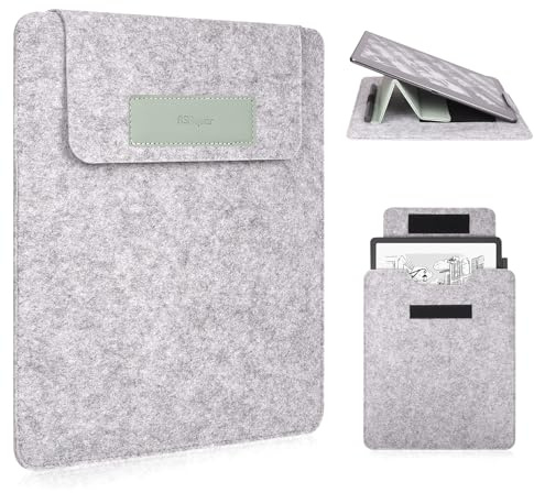 RSAquar Pochette en Feutre pour Kindle Scribe 11 (2025) – Étui Léger avec Support en Cuir PU, Housse Protectrice avec Fermeture Auto-Agrippante pour Lecture, Travail et Voyage – Vert Agave