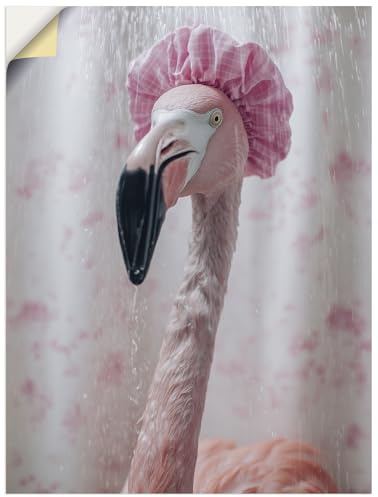 ARTLAND Badezimmer Bilder Wandtattoo selbstklebende Vinylfolie 30x40 cm Deko Modern lustige Tiere Flamingo Duschhaube Dusche U6AT