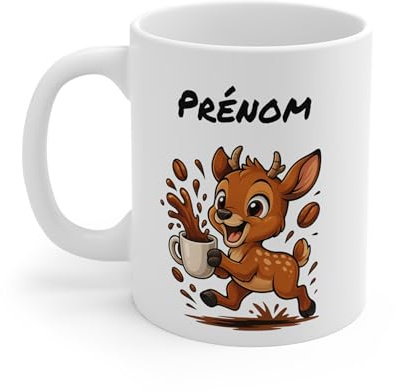 Teecustom Mug Hérisson Personnalisé – Tasse Café Mignonne et Énergique avec Prénom – Cadeau Original (Biche)
