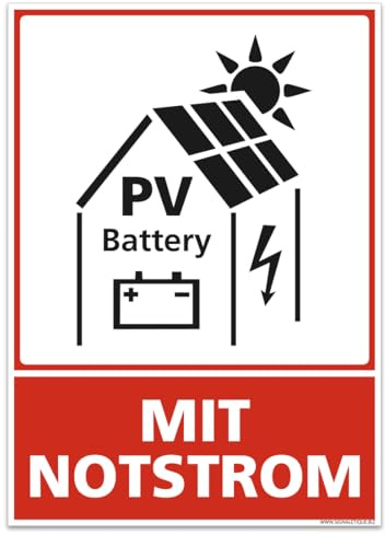 Signalétique.biz France - PV Battery Schild aus Aluminium-Verbundplatte 2mm – Warnschild Photovoltaik & Notstrom | Schwarz/Weiß/Rot Piktogramm | 210x150 mm