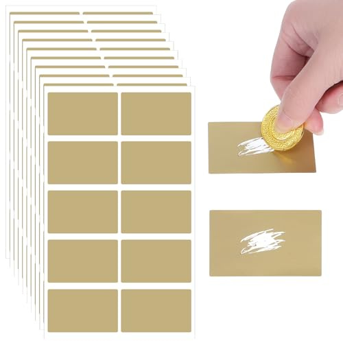 100 Stück Quadrat Rubbelaufkleber, 35x58mm Goldene Rubbeletiketten für DIY Rubbelkarten Geburtstagsüberraschungen Hochzeit Postkarten Geschenke Adventskalender