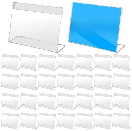 RANJIMA 30er Set durchsichtige Acryl Etikettenhalter, Namensschild Aufsteller als Preisschilder für Buffet, Supermarkt, Briefkasten und Ordner