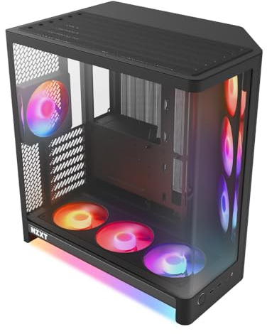 NZXT H6 RGB+ - Kompaktes Dual-Kammer ATX PC-Gehäuse - Schwarz | Dual-Kammer-ATX-Gehäuse mit vorinstallierten RGB-Lüftern und Control Hub Lite. Synchrone Beleuchtung via CAM out of the box.