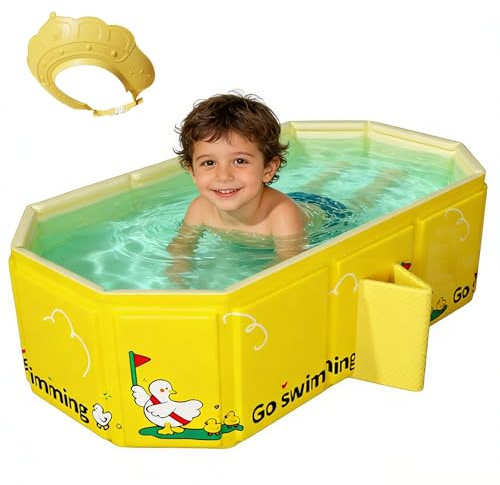 Collapsible Baby Bathtub for Shower - Portable Bathtub for Children with Children's Shower Cap, Non-Slip Shower Tray Travel Tub for Baby Foldable Shower with Drain Plug for Ages 0-8 Travel Essentials