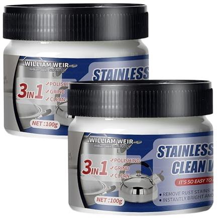 Uoxmiy 2 Pcs Stainless Steel Pan Cleaner,Stainless Steel Clean Wax and Polish Scratch Remover for Oven Sink Pots and Pans (100g)
