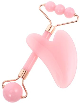 PHENOFICE Gesichtsroller mit Multifunktionalem Design und Satz aus Edelstahl Gua Sha Massagegerät und Abs in Elegantem Rosa Stil für Hautstraffung und Gesichtspflege