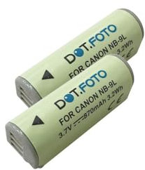 2 x Dot.Foto NB-9L, NB-9LH Premium 3.7v / 870mAh Akku für Canon IXUS 500 HS 510 HS 1000 HS 1100 HS IXY 50S PowerShot N N2 PowerShot SD4500 is