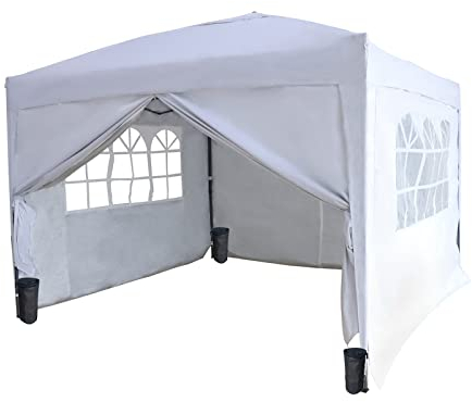 BIRCHTREE 3 m x 3 m Pop-Up-Pavillon Festzelt Markise Partyzelt Wasserfest Polyester Stahl Rahmen 4 Gewicht Staubbeutel Weiß
