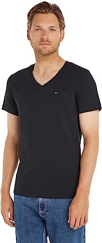 Tommy Jeans Men's Tjm Original Jersey V Neck Tee Dm0dm04410 T-Shirt, Black (Tommy Black 078), L