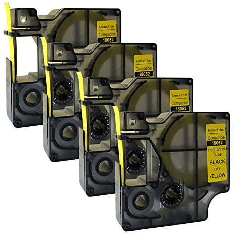18052 S0718270 Black on Yellow Heat-Shrink Tube Compatible for DYMO Rhino IND Label Tape 6mm x 1.5m (4PK)