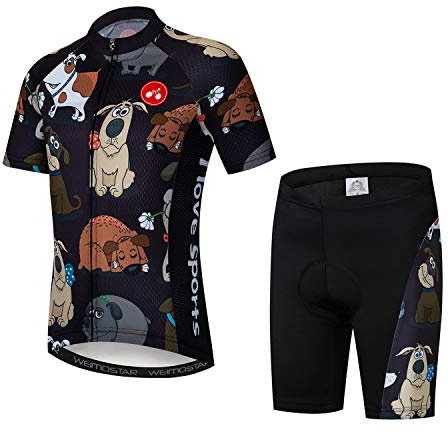 Children Cycling Jersey Set Clothing Boys Girls Shorts Pad Suits Black Dog L