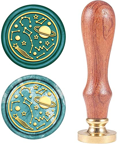 craspire Wachs-Siegel-Stempel, Jahrgang Wachssiegelstempel Universum Sternenkarte Retro Holzstempel Abnehmbar Messingkopf 25 mm Für Hochzeit Umschläge Einladungen Verschönerung Flasche Dekoration