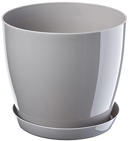 KADAX Élégant Pot de Fleurs, Pot à Plantes avec Soucoupe, Pot de Fleurs Rond, Pot de Fleurs en Plastique, Cache-Pot pour Fleurs, Pot de Fleurs Interieur Ø 16 cm Gris