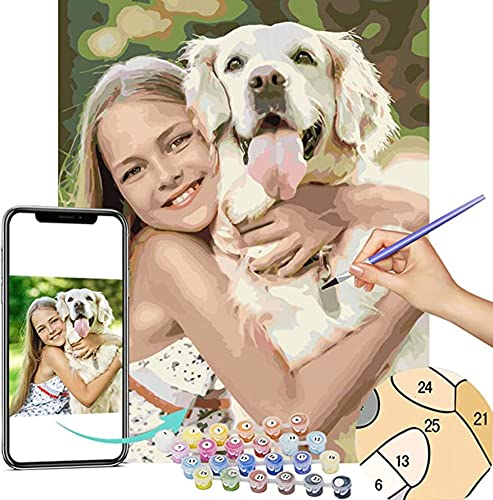Gofission Custom Paint by Numbers Your Own Photo Picture Kits, DIY Personalized Customized 16x20 inch Canvas Number Painting (with Frame)
