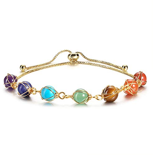 JSDDE 7 Chakra Heilstein Armband partnerarmbänder Paar Armbänder einstellbar Reiki Energietherapie Yoga Armreif Perlenarmband für Männer Frauen (Armband)