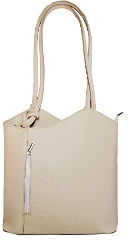 Freyday 2 in 1 Handtasche-Rucksack Henkeltasche aus Echtleder in versch. Designs HR03 (Glattleder Beige)