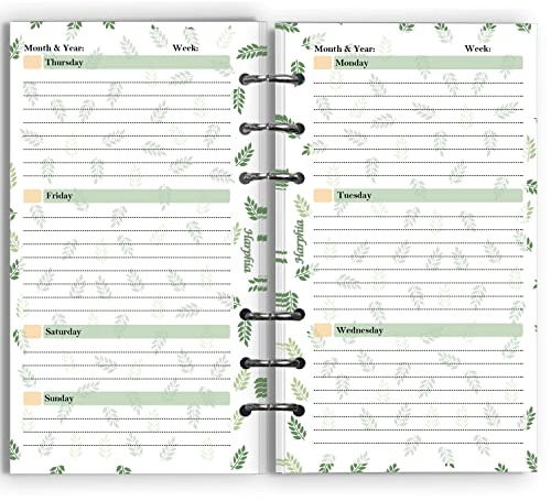 2025 Wochenplaner, Wochenplan, undatiertes Papier-Kit, für 6-Loch-Filofax-A6-Ordner, 6-3/4 x 3-3/4, Personal/Größe für Budgetordner (Harphia, 007week A6)
