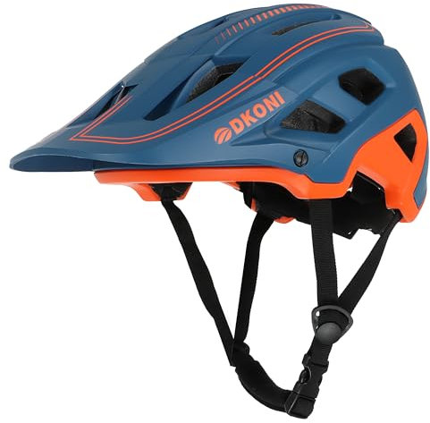 DKONI MTB Mountain Bike Helmet for Youth and Adults, Unisex, Lightweight, Adjustable Fit 54-61cm, Removable Visor and Liners, 17 Large Air Vents (Blue Orange)