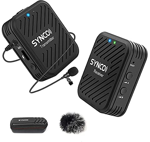 SYNCO G1 (A1) Lavalier Mikrofon 70 m Reichweite 2,4 G Drahtloses Mikrofonsystem mit 1 Sender+1 Empfänger +1 Lavalier-Mikrofon 3,5 mm Stecker für Smartphone-Kamera Camcorder Vlog Videoaufnahme