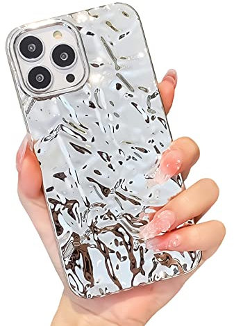 Compatible for iPhone 11 Pro Max Case Cute Luxury Designer Tin Foil Pleated Phone Cover for Women Electroplated Sparkly Silicone Protective Slim Fit Soft Case 6.5Inch (Silver Glossy-iPhone 11 Pro Max)