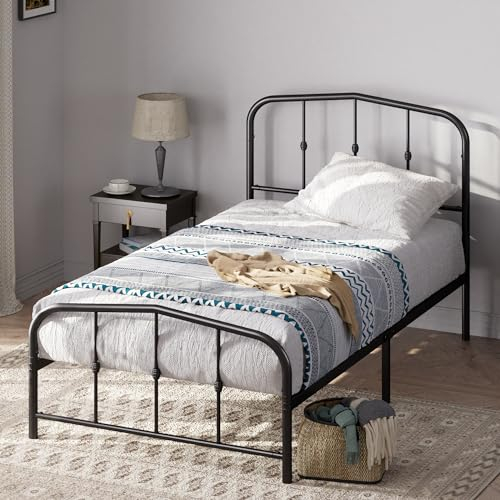 Zinus Heidi Bett 90x200 cm - Höhe 31cm mit Stauraum unter dem Bett - Metall Plattform Bettgestell mit Kopfteil und Fußteil - Schwarz