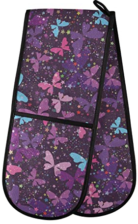 Bright Fantasy Purple Pattern Double Oven Mitt Heat Resistant Potholders for Cooking Grilling Handling Hot Pots and Pans 35 x 7