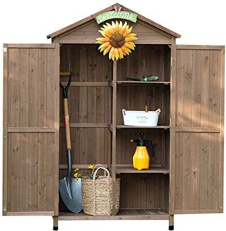Gartenschrank aus Holz mit Metallgriff, Geräteschuppen für den Außenbereich, für Terrassenmöbel, Rasenmäher, Aufbewahrungsorganisator im Hinterhof, abschließbares Gartenhaus (Größe: D) (A)