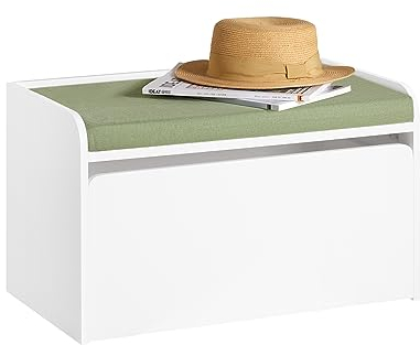 SoBuy KMB80-W Kinder Spielzeugtruhe Spielzeugkiste Aufbewahrungsbox Schuhbank mit Sitzkissen Sitzbank Spielzeug Aufbewahrung Kinder Weiß BHT ca. 60x35x34cm