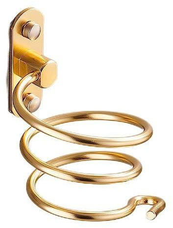 LSDZHK Hair Dryer Holder, Aerospace Aluminum Wall Mounted Hair Dryer RackStorage Spiral Bracket Rack Organizer Holder Set Bathroom Shelf for Washroom Supplies (Gold)