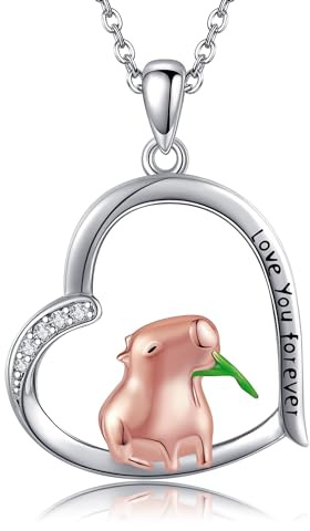 JERWLI Sterling Silber 925 süße tierische Halskette Herz Anhänger Schmuck Geschenk für Frauen Mädchen Valentinstag Weihnachtsgeschenke