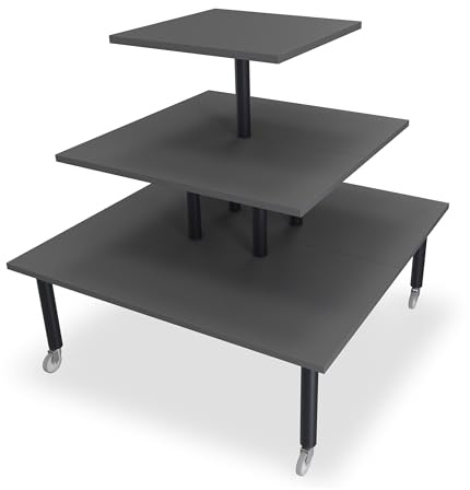 Aigentlich Pyramidentisch Holz rollbar, Warentisch versch. Größen und Farben, Verkaufstisch 3 Etagen, Ladentisch mit schwarzen Beinen, Etagentisch H120 cm (Anthrazit, 120x120 / 90x90 / 60x60 cm)