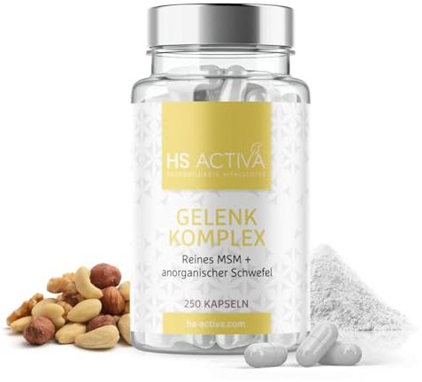 HS Activa Gelenk Komplex 250 MSM Kapseln hochdosiert – Reines Methylsulfonylmethan & anorganischer Schwefel – Für mehr Beweglichkeit und ein aktives Leben – Ohne Zusätze & Vegan – Made in Germany