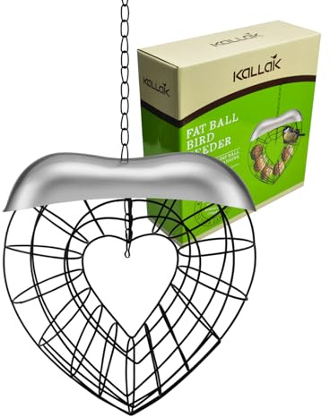 Hanging Fat Ball Feeder, Metal Suet Ball Feed Dispenser for Wild Bird, Suet Ball Holder for Outside, Garden, Heart Shaped