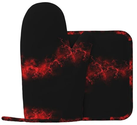 Explosion Burst - Juego de manoplas y soportes para ollas de silicona con estampado rojo y negro