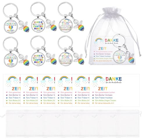 Forbabe 6 Sätze Abschiedsgeschenk Erzieherin, Schutzengel Schlüsselanhänger Lehrerin mit Dankeskarte Organzabeutel Dankeschön Geschenke Erzieherin Geschenk Abschied für Kita Kindergarten Tagesmutter