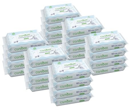 CareBee 99.9% Water Baby Wipes | Biodegradable, Plant-Based & Plastic-Free | Hypoallergenic, Unscented, Extra Gentle for Sensitive Newborn Skin | 60 wipes per Pack (1 count (Pack of 24))