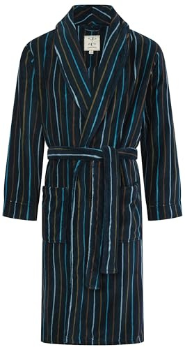 John Christian Vestaglia Uomo in Caldo Pile, Blu Navy con Righe Azzurre e Verde Oliva